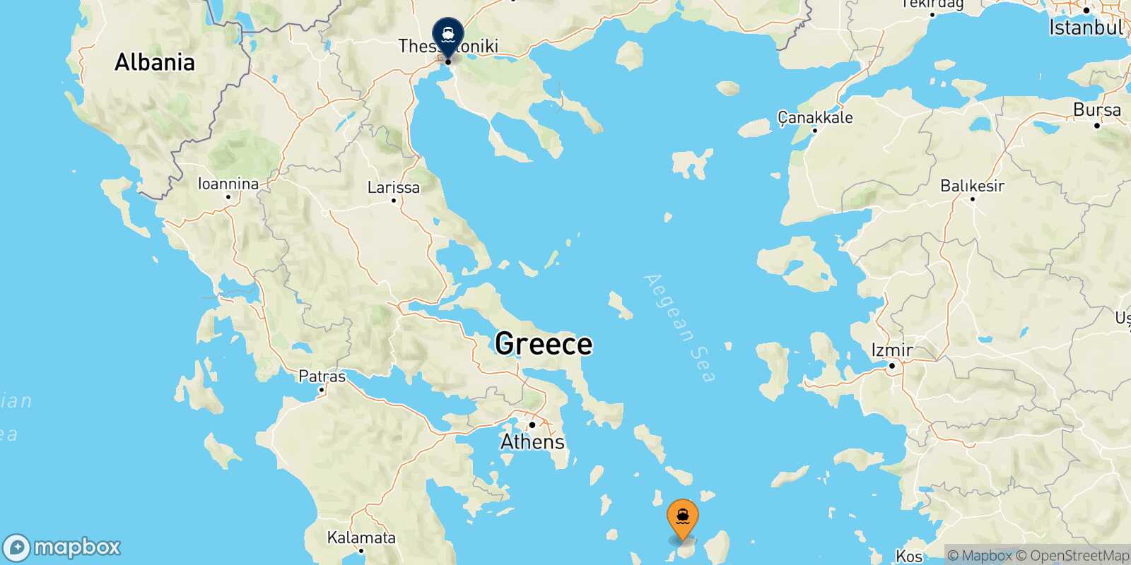 Carte des traverséesParos Thessalonique