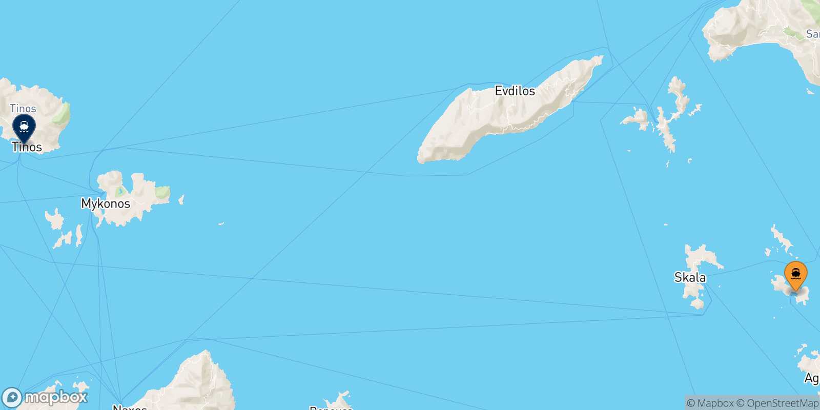 Carte des traverséesLipsi Tinos