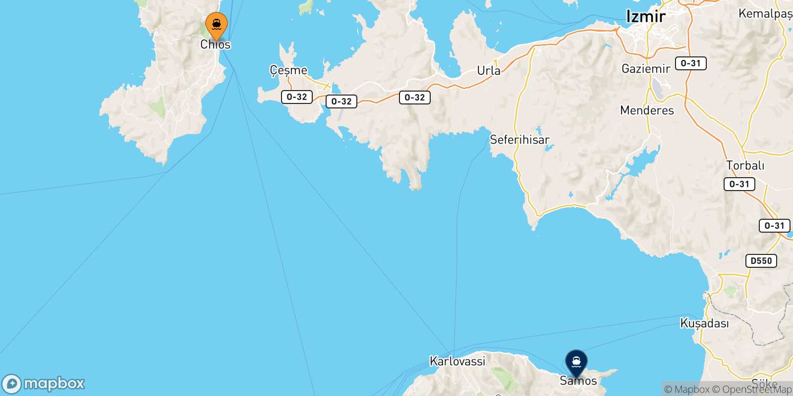 Carte des traverséesChios Vathi (Samos)