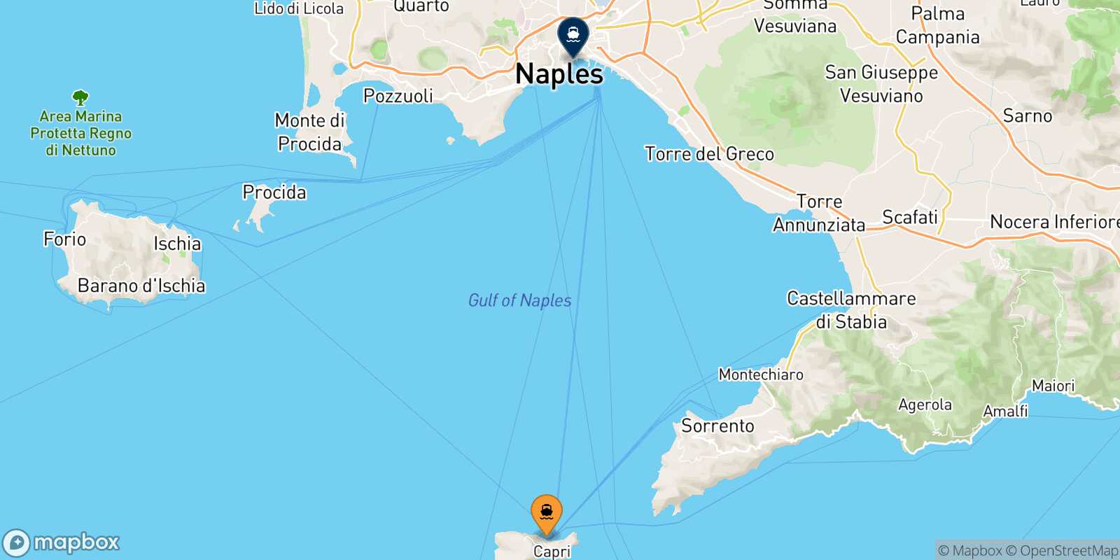 Carte des traverséesCapri Naples Beverello