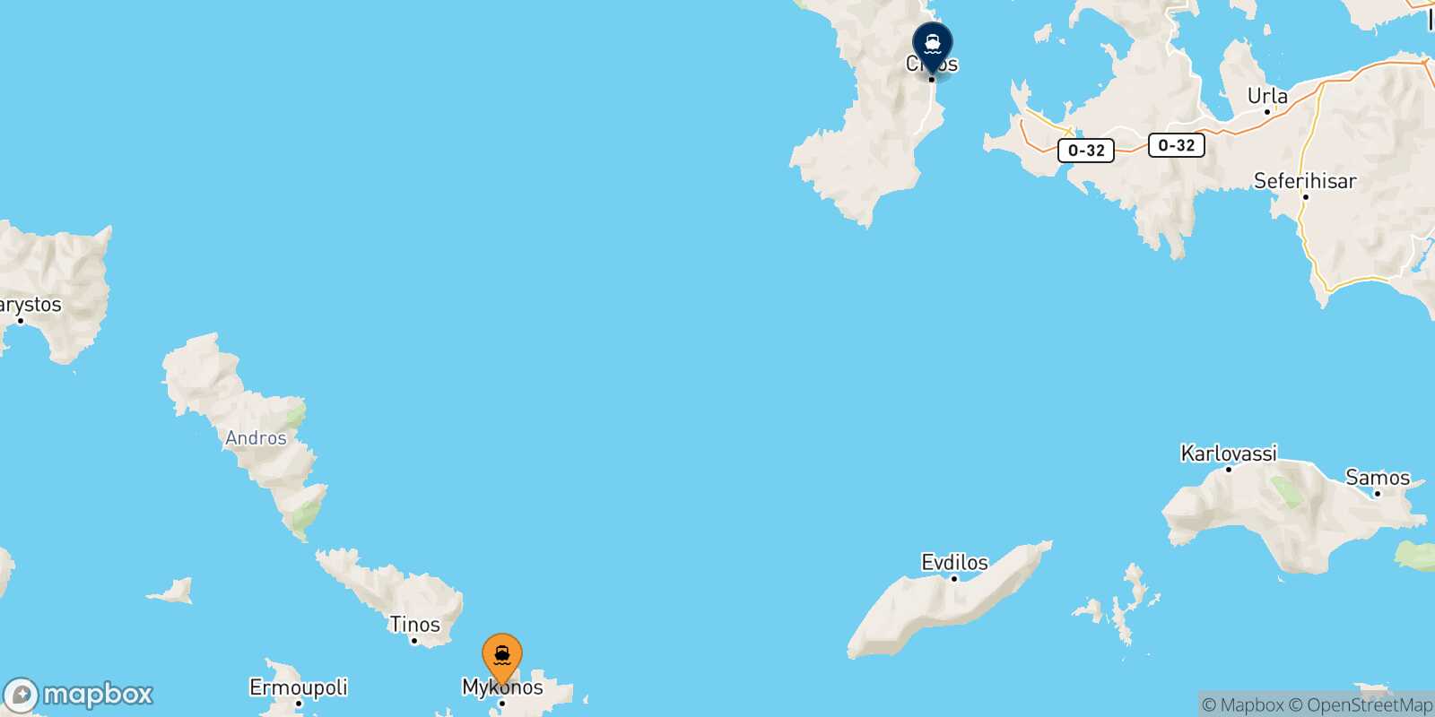 Carte des traverséesMykonos Mesta Chios