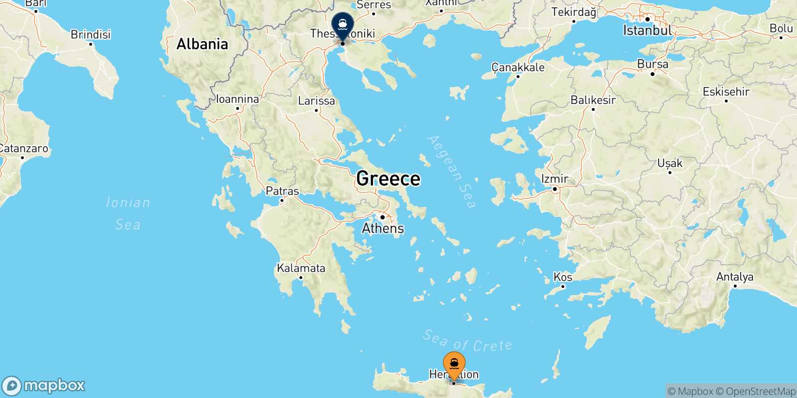 Carte des traverséesHeraklion Thessalonique