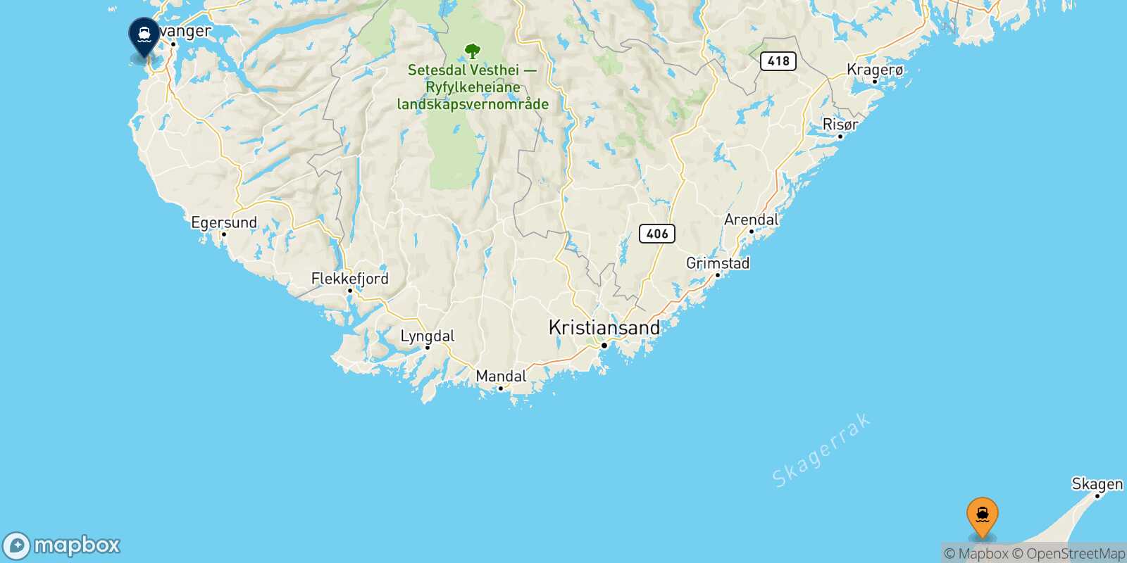 Carte des traverséesHirtshals Stavanger