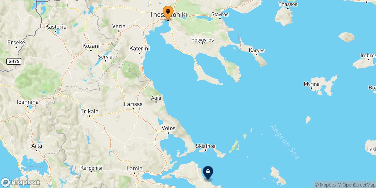 Carte des traverséesThessalonique Mantoudi (Evia)
