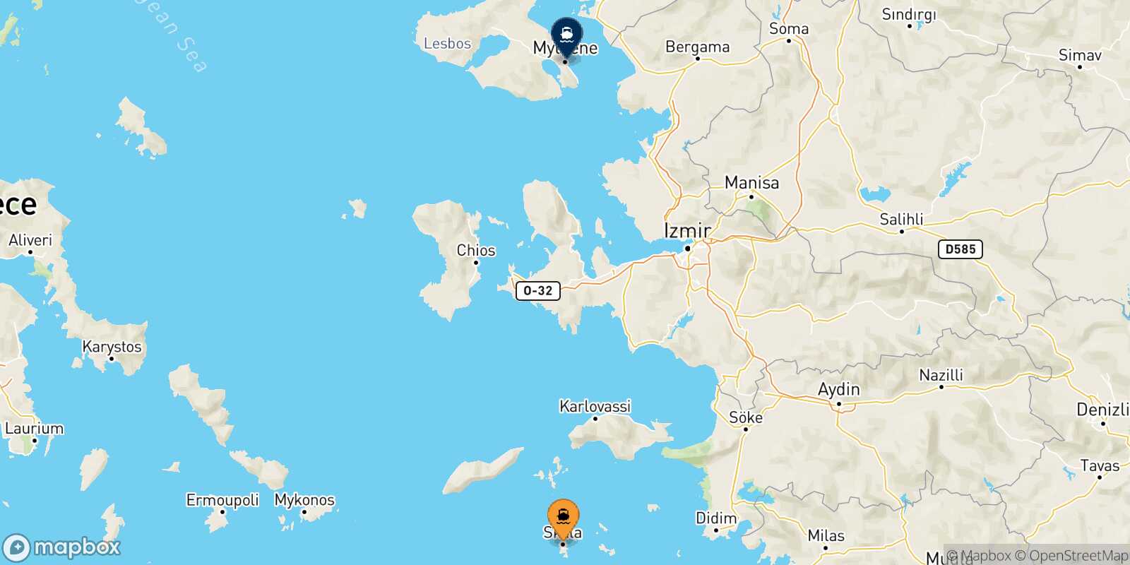 Carte des traverséesPatmos Mytilene (Lesvos)