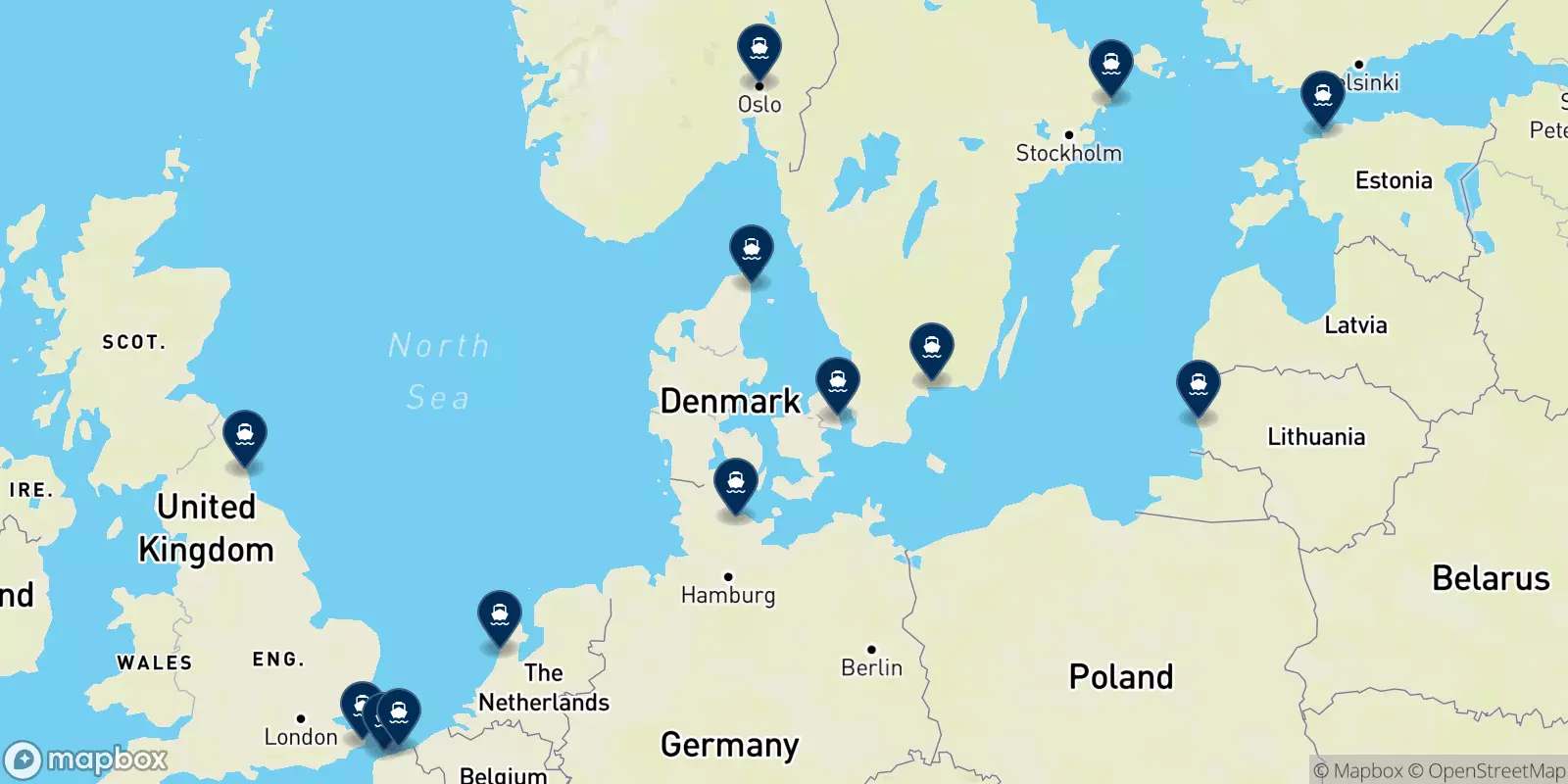 Carte des destinations Dfds