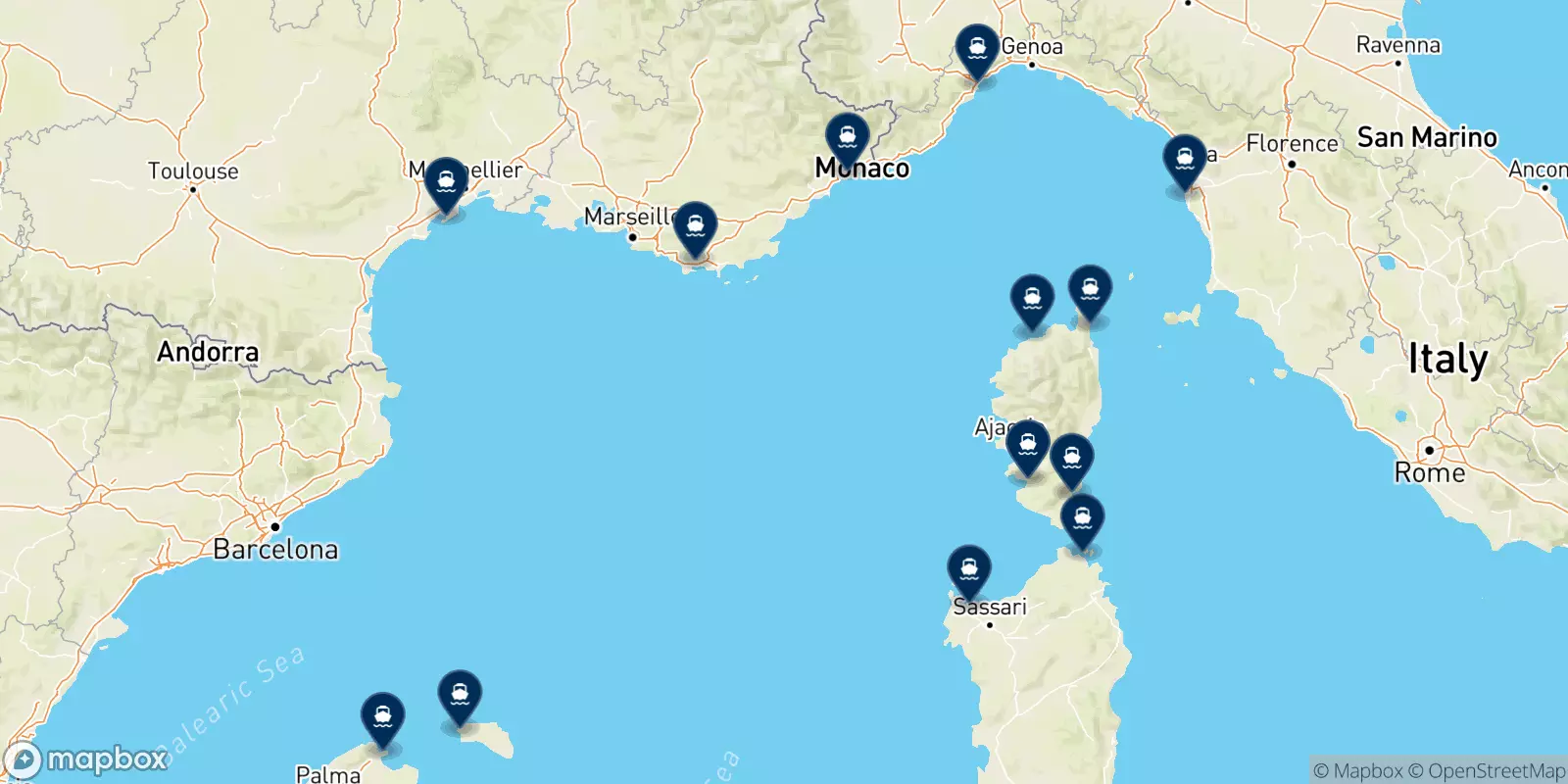 Carte des destinations Corsica Sardinia Ferries