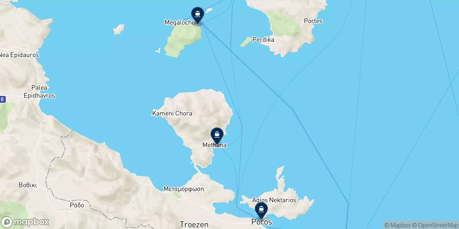 Carte des destinations Saronic Ferries