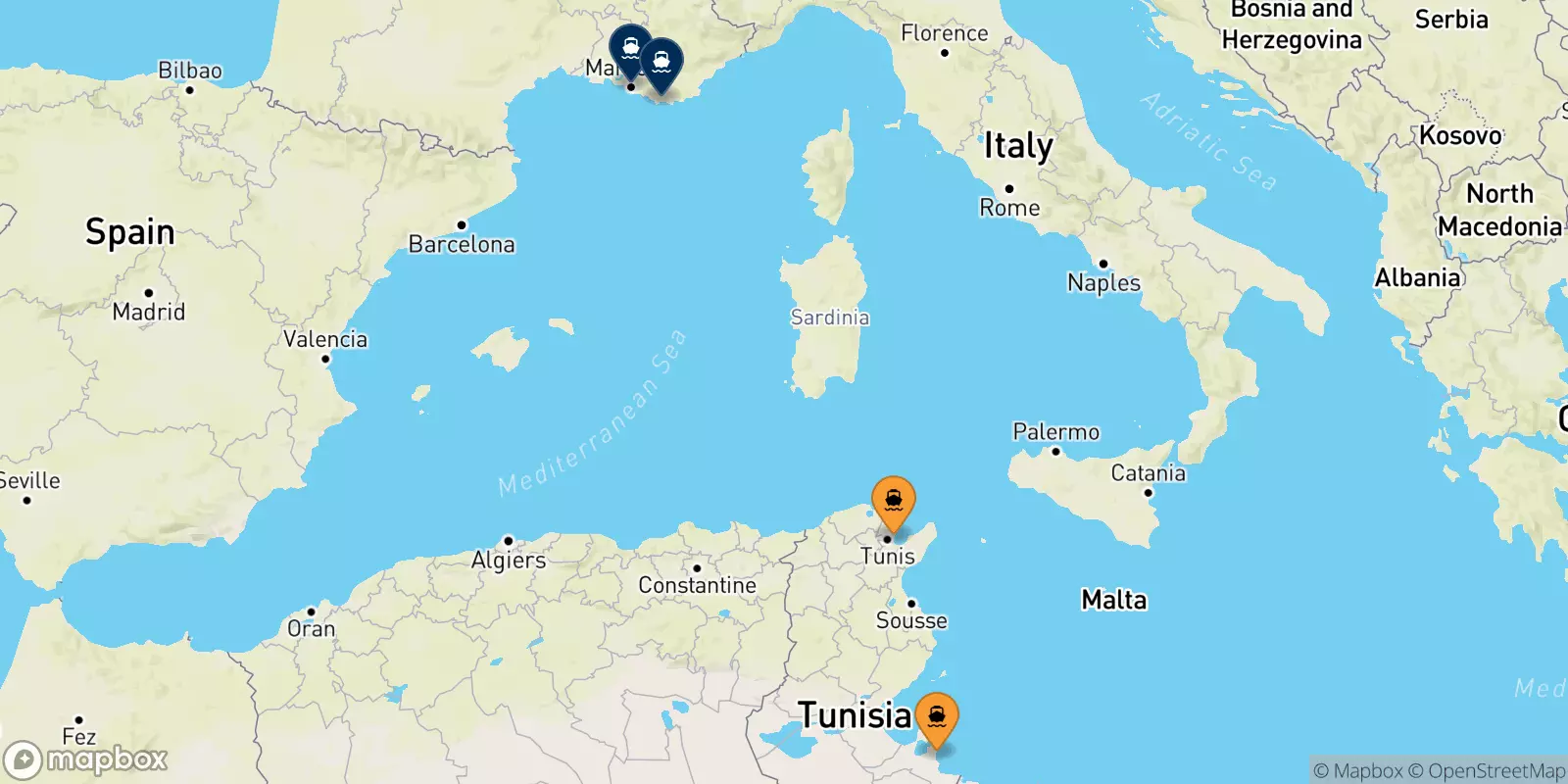 Ferry de la Tunisie pour la France